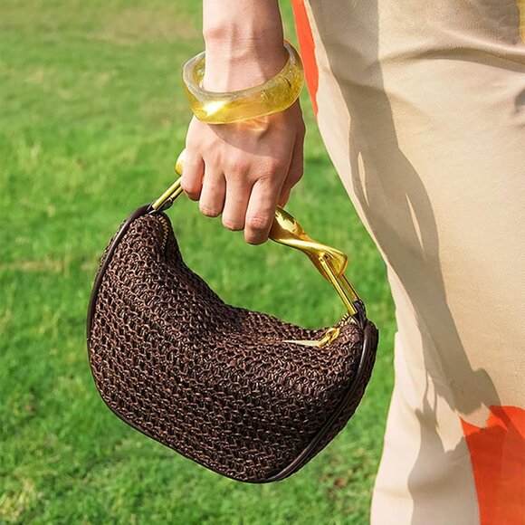 Straw Crossbody Bag Women Mini Woven Purse Shoulder Satchel Zipper - Picture 3 of 9